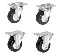 Lot de 4 roulettes pivotantes et fixes caoutchouc noir 50 mm - 120 Kg