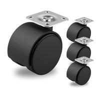 Lot de 4 roulettes pivotantes noires Ø 30 mm sans frein pour meubles avec plaque en acier - fabriquées en plastique rigide - sans frein, idéales pour chaises de bureau ou tables basses