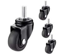 Lot de 4 roulettes pivotantes Noires à Tige filetée, 1/1,25 Pouce, Rotation silencieuse à 360°, Dimensions métriques M6x15/M8x15 mm, en Caoutchouc TPE, pour Meubles et Barbecue (1,25 Pouce M