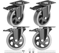 Lot de 4 roulettes robustes de 10,2 cm avec double verrouillage de sécurité, roulettes pivotantes à plaque industrielle, roues sans bruit pour chariot, meubles (bonus de 2 kits de matériel et gants)