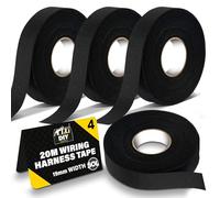 Lot de 4 rubans adhésifs pour câblage de voiture, moto et appareils électriques | Bande Autocollante Voiture | 20 m | Ruban adhésif en tissu noir résistant à la chaleur | Ruban adhésif en tissu