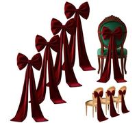 Lot de 4 rubans de chaise de Noël géants en velours avec bande élastique - 101,6 x 30,5 cm - Pour chaises de salle à manger, mariage, banquet, cuisine et décoration de fête de Noël - Bordeaux