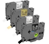 Lot de 4 rubans d'étiquetage compatibles avec Brother P-touch 12 mm 0,47", TZE-131, 231, 831, 335, pour étiqueteuse, écriture noire transparente, noir, blanc