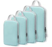 Lot de 4 Sac Compression Voyage, Rangement Valise Organisateur, Organiseurs de Bagage, Double Fermeture éclair, 100% Nylon, Imperméables (Bleu)