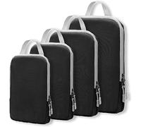 Lot de 4 Sac Compression Voyage, Rangement Valise Organisateur, Organiseurs de Bagage, Double Fermeture éclair, 100% Nylon, Imperméables (Noir)
