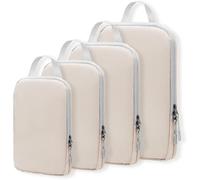 Lot de 4 Sac Compression Voyage, Rangement Valise Organisateur, Organiseurs de Bagage, Double Fermeture éclair, 100% Nylon, Imperméables (Beige)