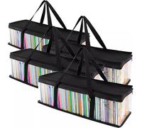 Lot de 4 | Sac de rangement portable pour CD - Housse transparente avec fermeture éclair - Support de protection contre la poussière - Pour disques de voiture / PC / Xbox / PlayStation - Poignées de