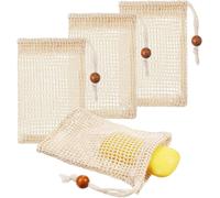 Lot De 4 Sachets À Savon Bio En 100 % Coton-Pour Savon À Cheveux-Sac En Maille Pour Gel Douche Solide.
