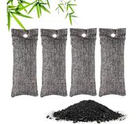 Lot de 4 sachets de charbon actif contre les odeurs - Désodorisant au charbon de bambou, désodorisant naturel pour chaussures, baskets réutilisables, pour voiture, chambre, armoire, chaussures (4 ×