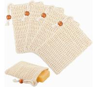 Lot de 4 sachets de savon, 100 % en sisal naturel, restes de savon bio durables, filet de savon sans plastique pour exfoliation du corps