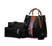 Lot de 4 sacs à bandoulière pour femme Motif ethnique rétro Sac à main Sac à bandoulière + paquet de cartes The Teacher Tote, Noir , Taille unique