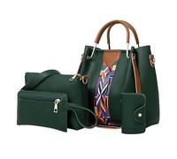 Lot de 4 sacs à bandoulière pour femme Motif ethnique rétro Sac à main Sac à bandoulière + paquet de cartes The Teacher Tote, Vert, Taille unique