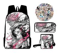 Lot de 4 sacs à dos Fairy Tail - Sac à dos pour étudiant - Anime Lucy Heartfilia - Impression de dessin animé - Sac à bandoulière - Trousse à crayons - Autocollant unisexe - Sac d'école - Sac à dos
