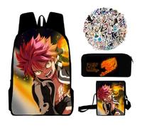 Lot de 4 sacs à dos Fairy Tail - Sac à dos pour étudiant - Anime Lucy Heartfilia - Impression de dessin animé - Sac à bandoulière - Trousse à crayons - Autocollant unisexe - Sac d'école - Sac à dos