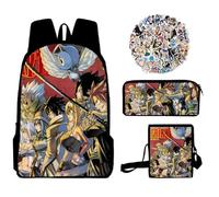 Lot de 4 sacs à dos Fairy Tail - Sac à dos pour étudiant - Anime Lucy Heartfilia - Impression de dessin animé - Sac à bandoulière - Trousse à crayons - Autocollant unisexe - Sac d'école - Sac à dos