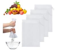 Lot de 4 sacs à lait de noix, 20,3 x 30,5 cm, passoire en nylon de qualité alimentaire, sacs à noix blanches, sacs réutilisables en maille fine pour filtrer le jus de fruits, le tofu, le café, le