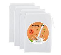 Lot De 4 Sacs À Lait De Noix Réutilisables En Tissu De Qualité Alimentaire Pour Filtrer Le Jus De Friut Le Vin Le Lait La Soupe Et Le Yaourt Grec 20,3 X 30,5 Cm En Étamine Fine (Tissage)