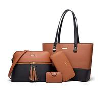 Lot de 4 sacs à main en cuir synthétique avec poignée supérieure pour femme, Large