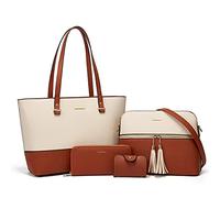 Lot de 4 sacs à main tendance en cuir synthétique avec poignée sur le dessus pour femme, Beige + marron