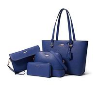 Lot de 4 sacs à main tendance en cuir synthétique avec poignée sur le dessus pour femme, bleu, Large