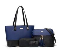 Lot de 4 sacs à main tendance en cuir synthétique avec poignée sur le dessus pour femme, Bleu/noir