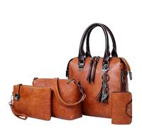 Lot de 4 sacs à main tendance pour femme - Sac à main - Sac à main - Sac à bandoulière - Anse sur le dessus - Ensemble de 4 sacs de conte de fées des frères, marron, Taille unique