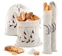 Lot de 4 Sacs à Pain en Lin avec Cordon de Serrage - Réutilisables - Sac A Pain Tissu pour Pain, Baguette, Fruits, Légumes - 2 Pièces (30 X 40 cm) + 2 Pièces (14.5 X 63 cm)