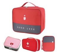 Lot de 4 sacs à pharmacie de voyage, grande capacité, portable, en tissu Oxford imperméable, pour l'école, les voyages, le camping (rouge, rose)