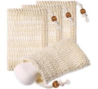 Lot de 4 sacs à savon en sisal, produit naturel beige, avec cordon de serrage, idéal pour le bain, facile pour le voyage