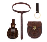 Lot de 4 sacs banane médiévaux en relief - Boucle Viking - Sac latéral portable - Randonnée sur la jupe - En cuir synthétique - Accessoires de cosplay pour LARP - Fête médiévale