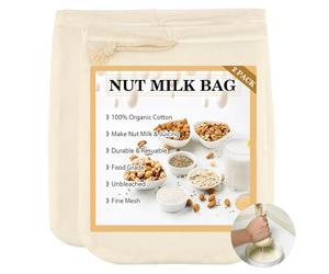 Lot de 4 sacs de lait de noix réutilisables, 30,5 x 30,5 cm et 25,4 x 30,5 cm, chiffons à fromage pour filtrer, filtrer les sacs pour lait d'amande, thé à froid et jus - Filtre fin facile à nettoyer