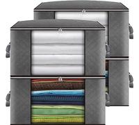Lot de 4 sacs de rangement de grande capacité avec couvercle, sacs de rangement pliables avec poignée renforcée pour déménagement, poignées durables pour vêtements, couettes, literie, oreillers