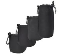 Lot de 4 Sacs de Rangement en Néoprène Noir élastique pour Objectif D'appareil Photo Numérique, Doublure en Fourrure Artificielle Douce, Sac de Rangement D'objectif Portable avec Crochet pour
