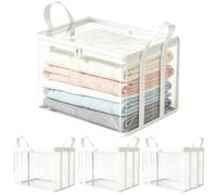 Lot de 4 sacs de rangement transparents à fermeture éclair - Sacs de rangement pliables, imperméables et réutilisables, pour , chaussures, linge, épicerie, maison, dortoir, garage, placard