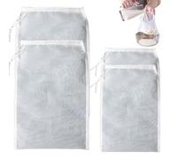 Lot de 4 sacs en étamine pour égoutter, ensemble de sacs à lait noix réutilisables avec cordon serrage, nylon à mailles fines pour lait noix, café, yaourt, jus, blanc 30 x 20 cm et 35 x 25 cm