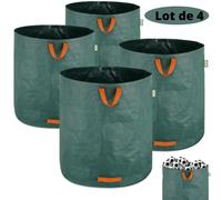 Lot de 4 Sacs Jardin 500L Robuste Hydrofuge 50kg Vert 4 Poignées PE 150g/m²