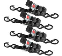 Lot de 4 Sangles à cliquet Automatique 3m x 25mm avec Crochets en S | 750kg Charge de Rupture | D'arrimage à rétraction Automatique pour Moto, remorque, Camion - Noir