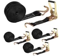 Lot de 4 Sangles à cliquet de 5,1 cm - Sangles d'arrimage Robustes à cliquet de 6,1 m avec Double Crochet en J - Résistance à la Rupture de 3 628,7 kg - Sangles à cliquet pour Camion, remorque, Moto,