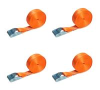 Lot de 4 Sangles d'arrimage de 4 m avec Boucle de Serrage Orange - Sangle de Fixation Rapide de 25 mm de Large - Sangle d'arrimage en Une Seule pièce - 350 daN