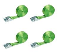 Lot de 4 Sangles d'arrimage de 4 m avec Boucle de Serrage - Vert - Sangle de Fixation Rapide - Largeur : 25 mm - Sangle d'arrimage en Une Seule pièce - 350 daN