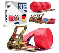 Lot de 4 sangles d'arrimage pour rail d'ancrage combiné avec cliquet 2000 kg | daN | 5 m de long | 50 mm de large | En deux parties | Sangle à cliquet