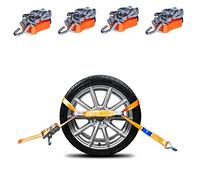 Lot de 4 sangles d'arrimage pour transport voiture, 3 000 daN, 3 000 kg, 3 tonnes, 3 m, DIN EN 12195-2 - Sangle sécuriser les roues sur remorques, voitures particulières, camionnettes