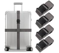 Lot de 4 sangles de valise, sangles de bagage, sangles de valise, identification personnalisée, sangles de voyage, réglables et antidérapantes, grises