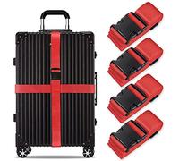 Lot de 4 sangles de valise, sangles de bagage, sangles de valise, identification personnalisée, sangles de voyage, réglables, antidérapantes (rouge, lot de 4)