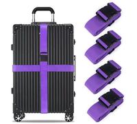 Lot de 4 sangles de valise, sangles de bagage, sangles de valise, identification personnalisée, sangles de voyage, réglables et antidérapantes, violet