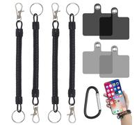 Lot de 4 sangles pour téléphone portable avec mousqueton et 4 patchs, clip noir antivol, cordon de serrage pour ski, randonnée, cyclisme