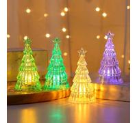 Lot de 4 sapins de Noël en cristal avec éclairage LED - Mini sapin de Noël - Bougies chauffe-plat électriques - Petit sapin de Noël - Lampe en cristal - Décoration de table (A-Klein)