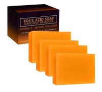 Lot de 4 savons à l'acide kojique pour le visage et le corps - Vitamine C - Hyperpigmentation - Savon hydratant au curcuma contre l'acné - Taches noires et points noirs - Avec sac en maille