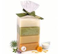 Lot de 4 savons au lait de bre vec lait de brebis, 4 x 100 g, classique, verveine, pin, calendula - Savon naturel avec lanoline et huiles végétales - Fabriqué en Autriche - Savon crémeux et doux