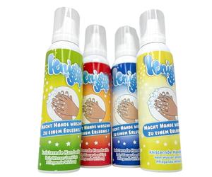Lot de 4 savons crépitants 150 ml dans différents parfums - Le savon crépitant unique pour les mains - Faire du lavage des mains une expérience - Savon sans eau